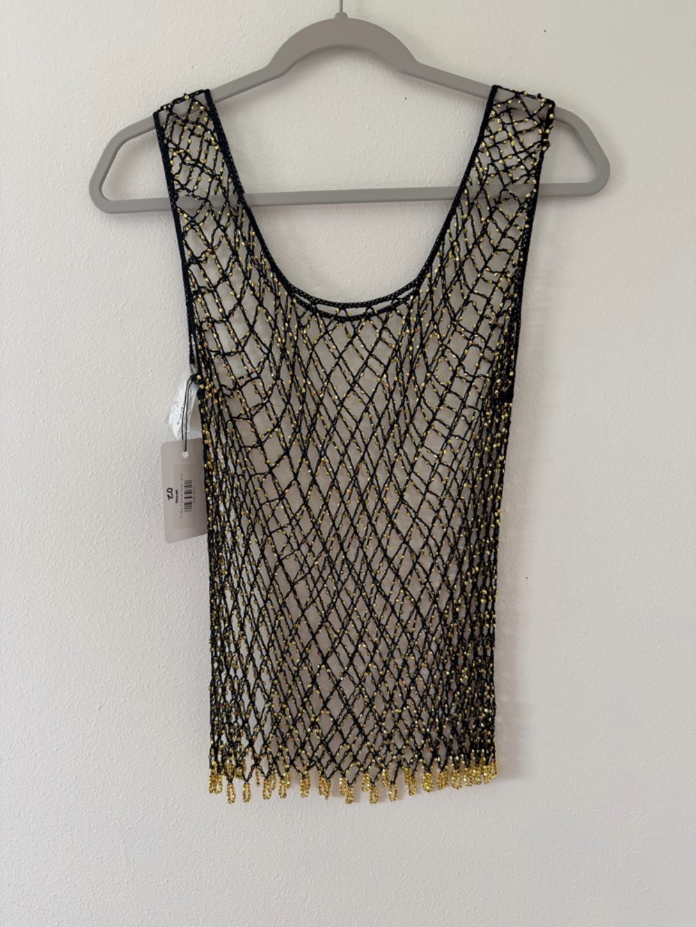 NWT ADORA Y2K Goth Glam Finley Fishnet 90's vintage Black/Gold Tank small/medium